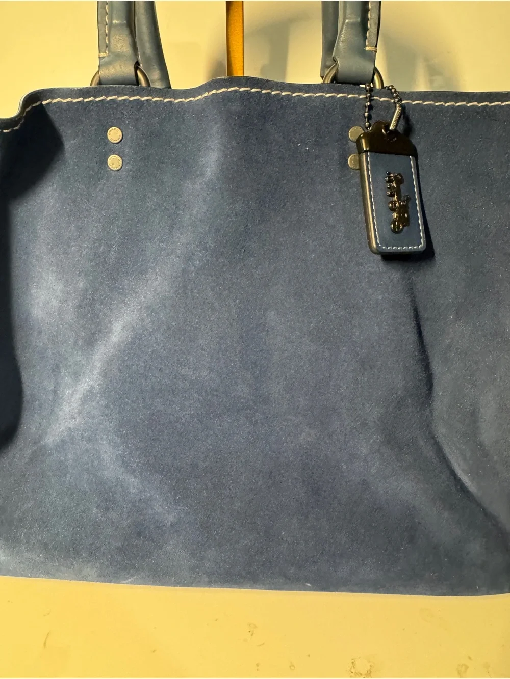 Coach Rogue 30 1941 Navy Blue Suede Satchel with Leather Trim